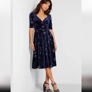 Modcloth x Collectif blue velvet fireworks dress